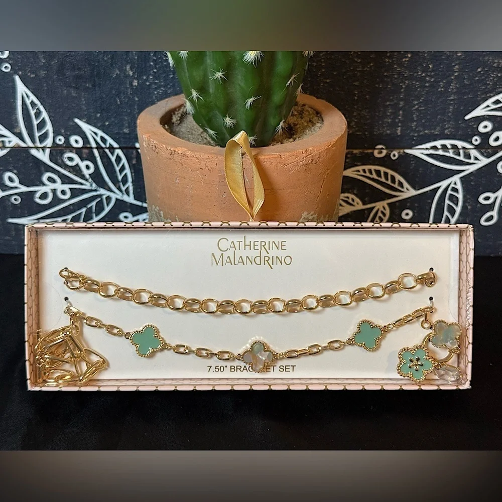 Catherine Malandrino 2 PC Tiffany Blue Clover Bracelet Set